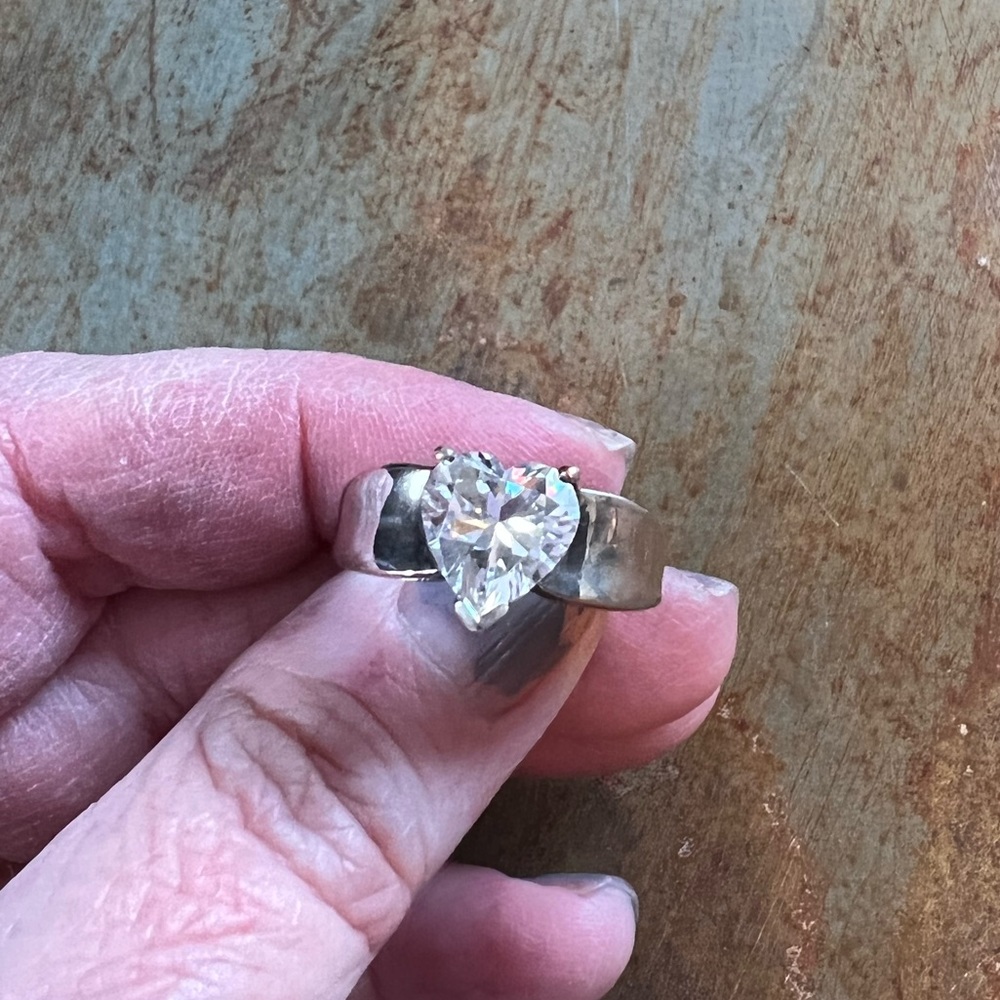 Diamonique Heart-Shaped Sterling Silver Ring Sz 7